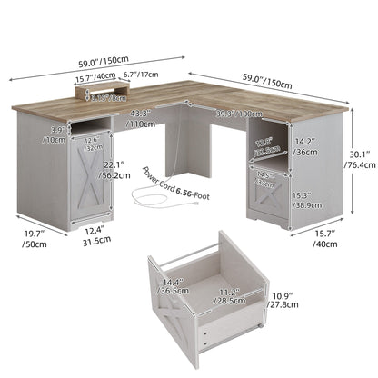 Bureau de jeu en L Moasis de 59 pouces avec support pour écran