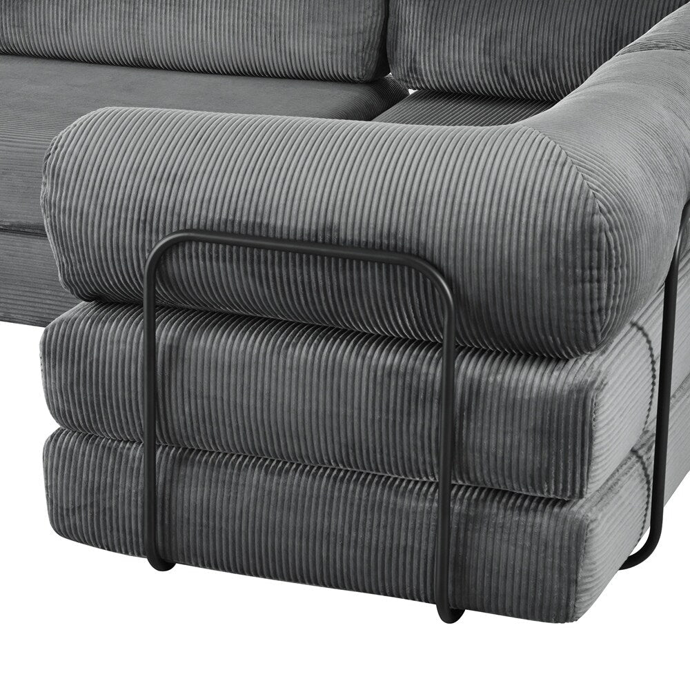 Canapé-lit modulaire en L en tissu velours côtelé