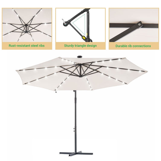 Parasol de terrasse déporté à LED LIVOOSUN de 10 pieds avec base croisée