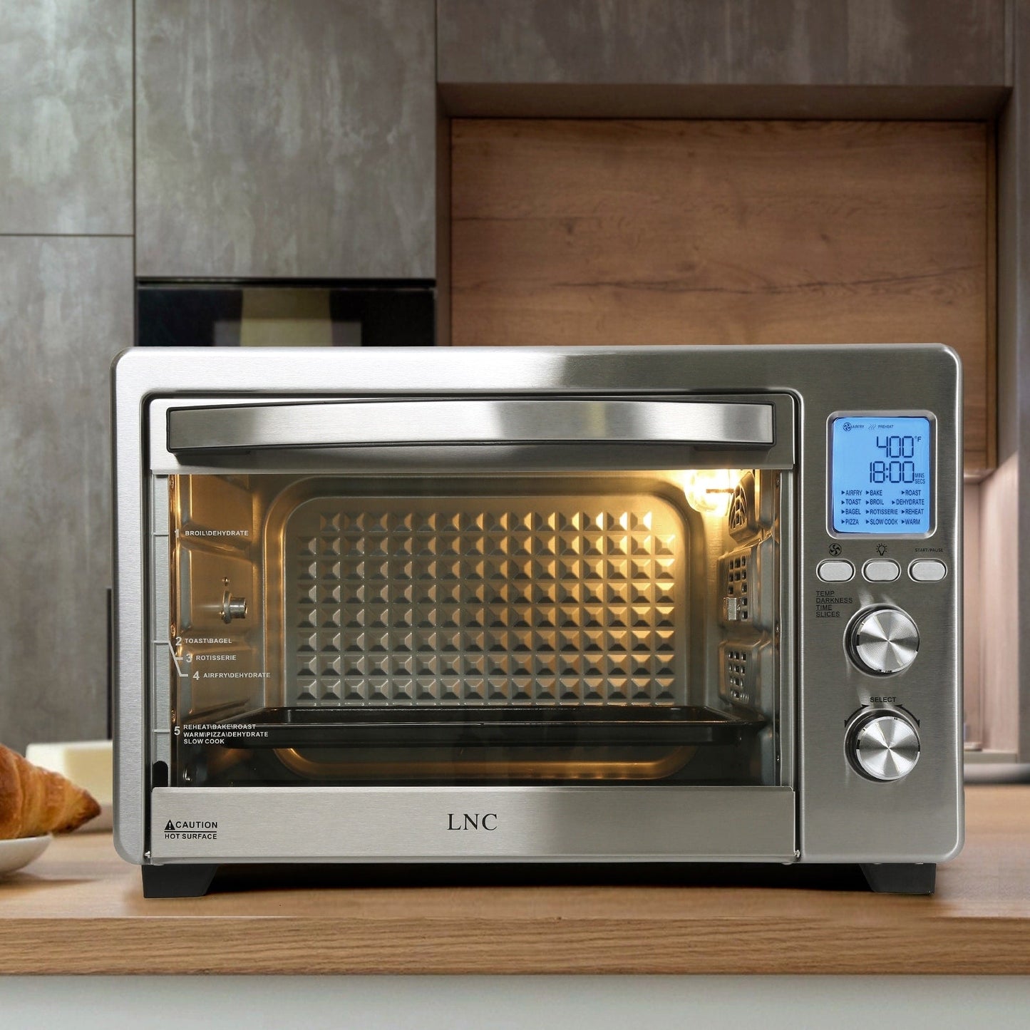 LNC 12-en-1 Grand four grille-pain de comptoir 34 pintes avec convection et friteuse à air - 19,5 L x 15 l x 12,5 H