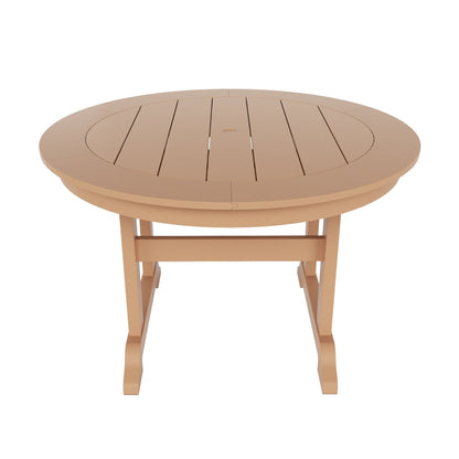 Ensemble de salle à manger d'extérieur Polytrends Laguna en PEHD, toutes saisons, avec table ronde et fauteuils (ensemble de 5 pièces)