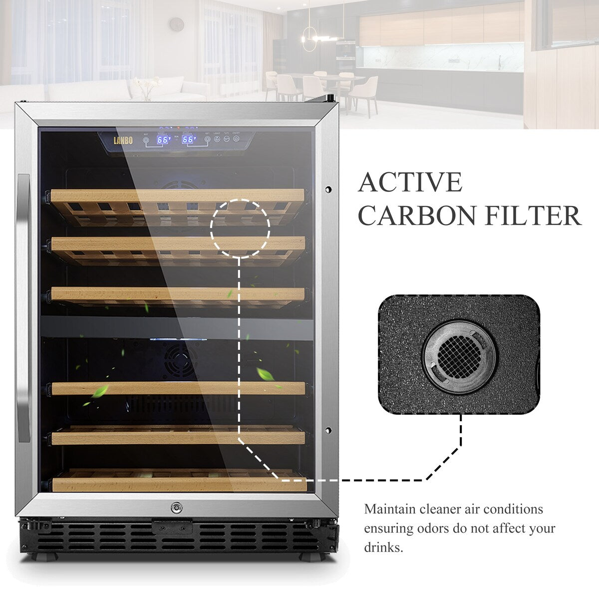 Refroidisseur à vin à compresseur double zone intégré Lanbo de 24 pouces, capacité de 44 bouteilles