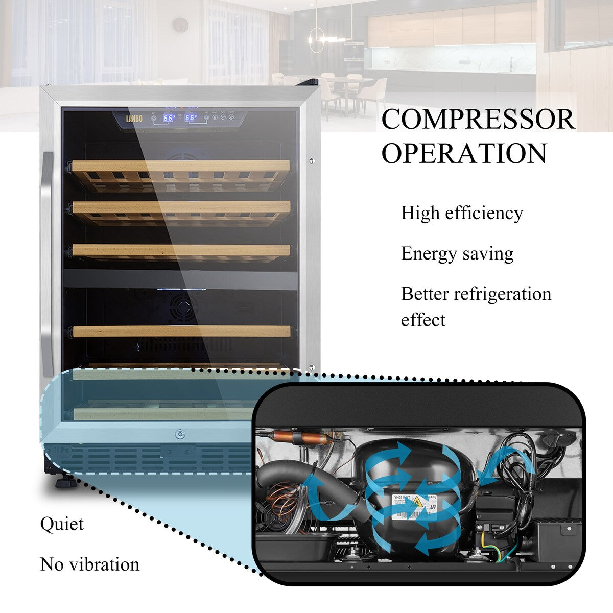 Refroidisseur à vin à compresseur double zone intégré Lanbo de 24 pouces, capacité de 44 bouteilles