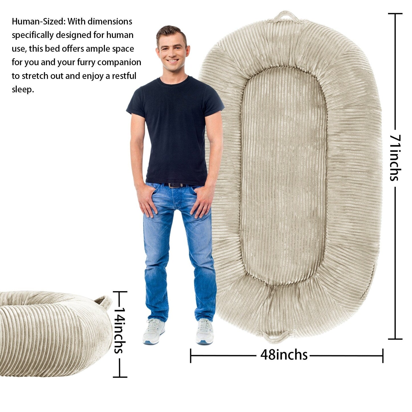 Lit géant pour chien (71 x 48 x 14 cm), lavable, idéal pour les siestes des humains et des adultes.