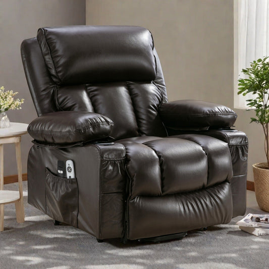 Grand fauteuil inclinable électrique avec chauffage et massage 8 points - Télécommande, port USB