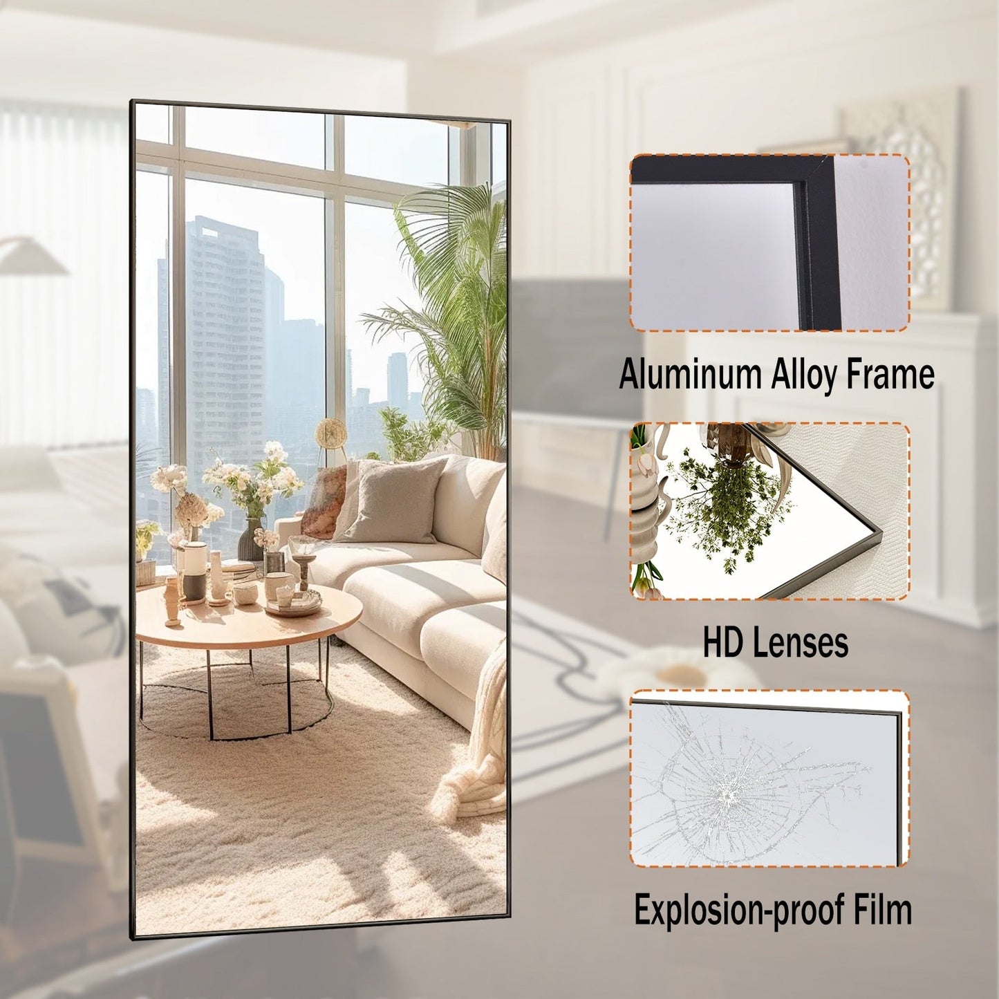 Grand miroir mural sur pied à suspendre