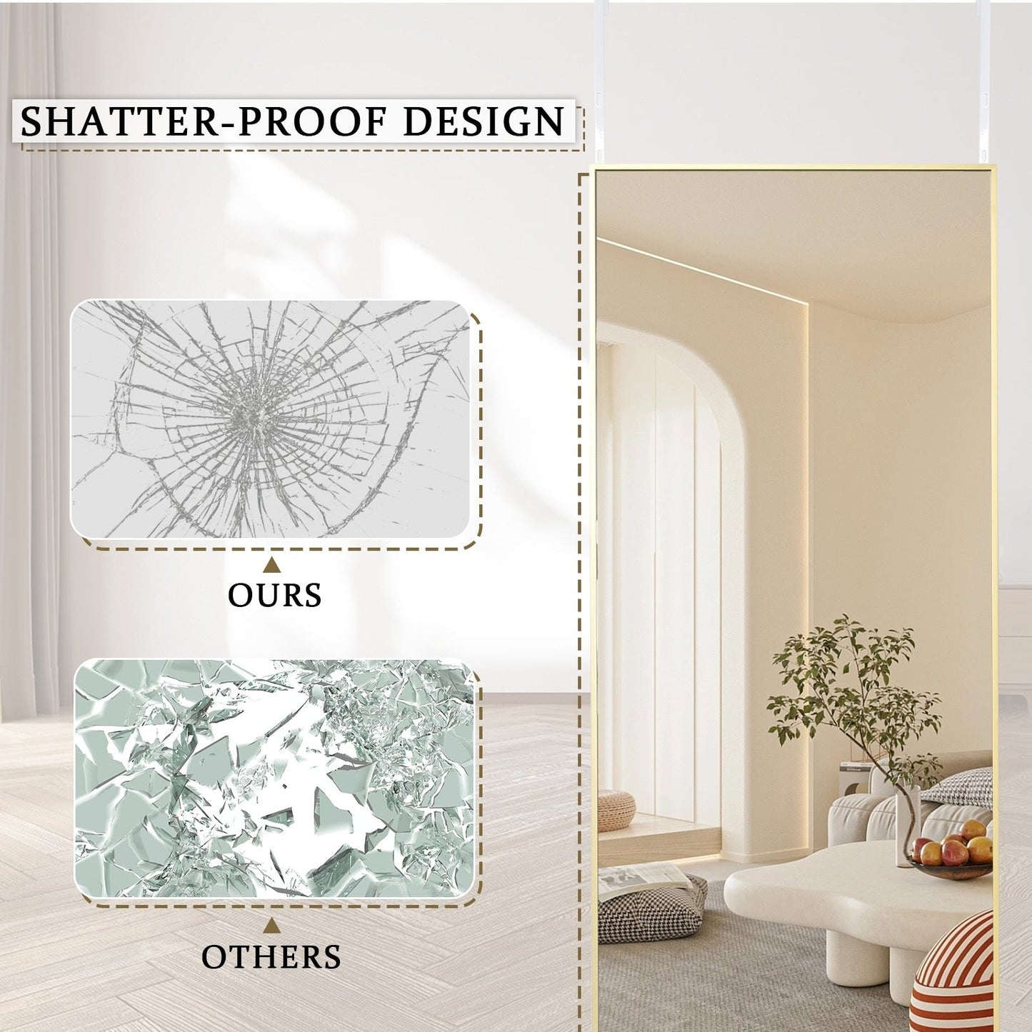 Grand miroir mural sur pied à suspendre