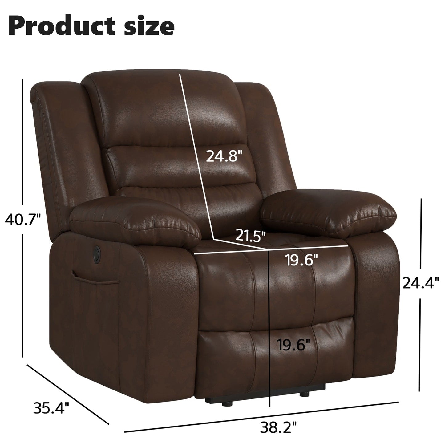 Fauteuil inclinable releveur en cuir avec double moteur, fauteuils inclinables électriques surdimensionnés avec chauffage et massage électrique