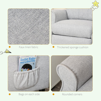 Fauteuil inclinable manuel rembourré gris clair pour enfants de 3 à 5 ans avec repose-pieds et 2 poches latérales