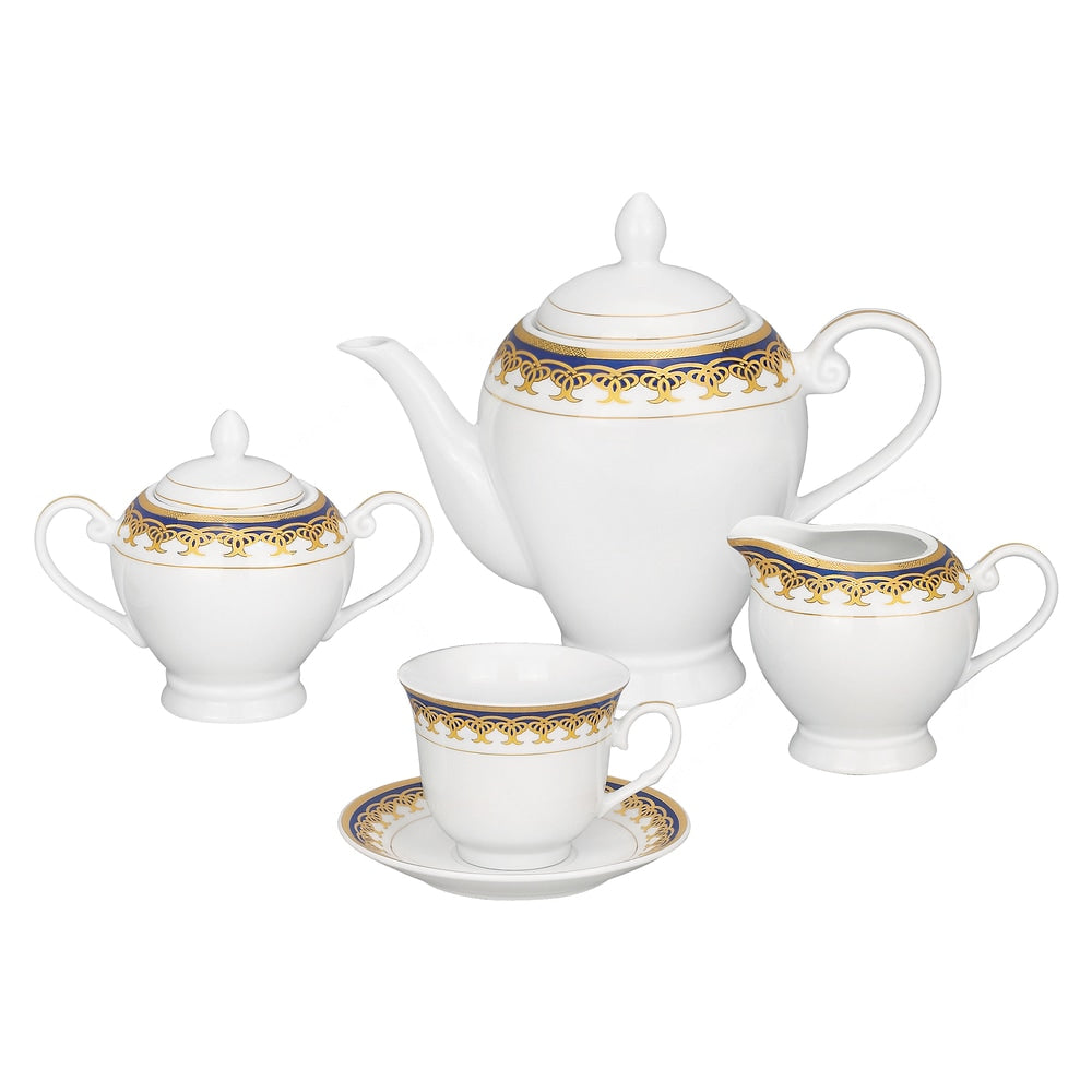 Service de table en porcelaine Lorren Home Trends, 57 pièces, aux accents dorés et bleus