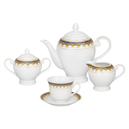 Service de table en porcelaine Lorren Home Trends, 57 pièces, aux accents dorés et bleus