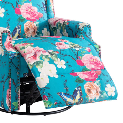 Fauteuil inclinable pivotant à motif floral de 29 po de largeur, à poussoir manuel