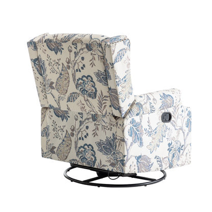 Fauteuil inclinable pivotant à motif floral de 29 po de largeur, à poussoir manuel