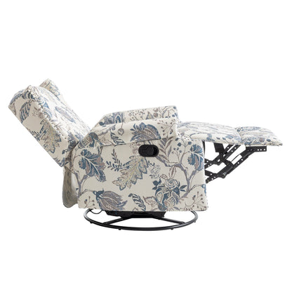 Fauteuil inclinable pivotant à motif floral de 29 po de largeur, à poussoir manuel