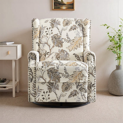 Fauteuil inclinable pivotant à motif floral de 29 po de largeur, à poussoir manuel