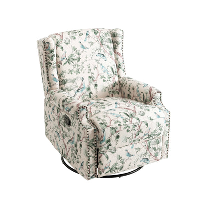 Fauteuil inclinable pivotant à motif floral de 29 po de largeur, à poussoir manuel