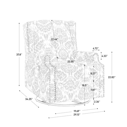 Fauteuil inclinable pivotant à motif floral de 29 po de largeur, à poussoir manuel