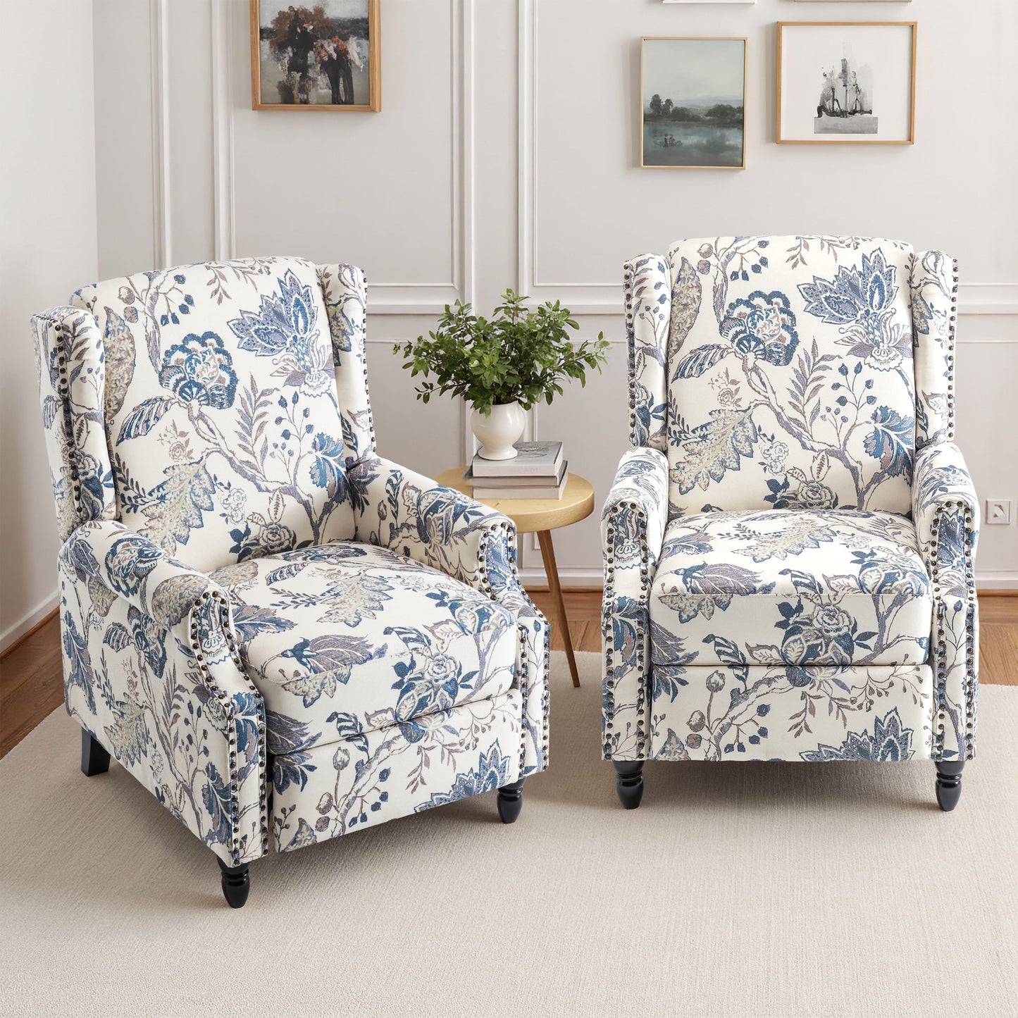 Ensemble de 2 fauteuils inclinables manuels à dossier à motif floral vintage de 29 po de largeur