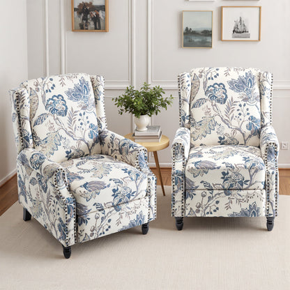 Ensemble de 2 fauteuils inclinables manuels à dossier à motif floral vintage de 29 po de largeur