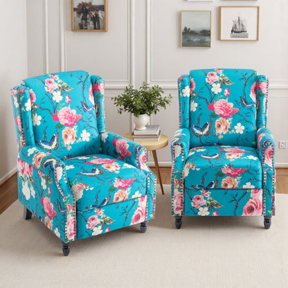 Ensemble de 2 fauteuils inclinables manuels à dossier à motif floral vintage de 29 po de largeur