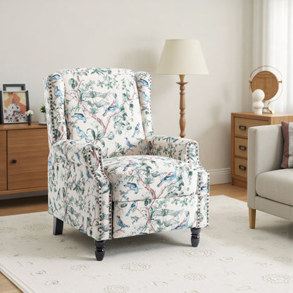 Fauteuil inclinable manuel à dossier relevable en lin vintage floral de 29 po de largeur