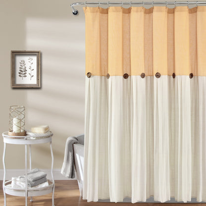 Rideau de douche à boutons en lin bicolore Lush Decor
