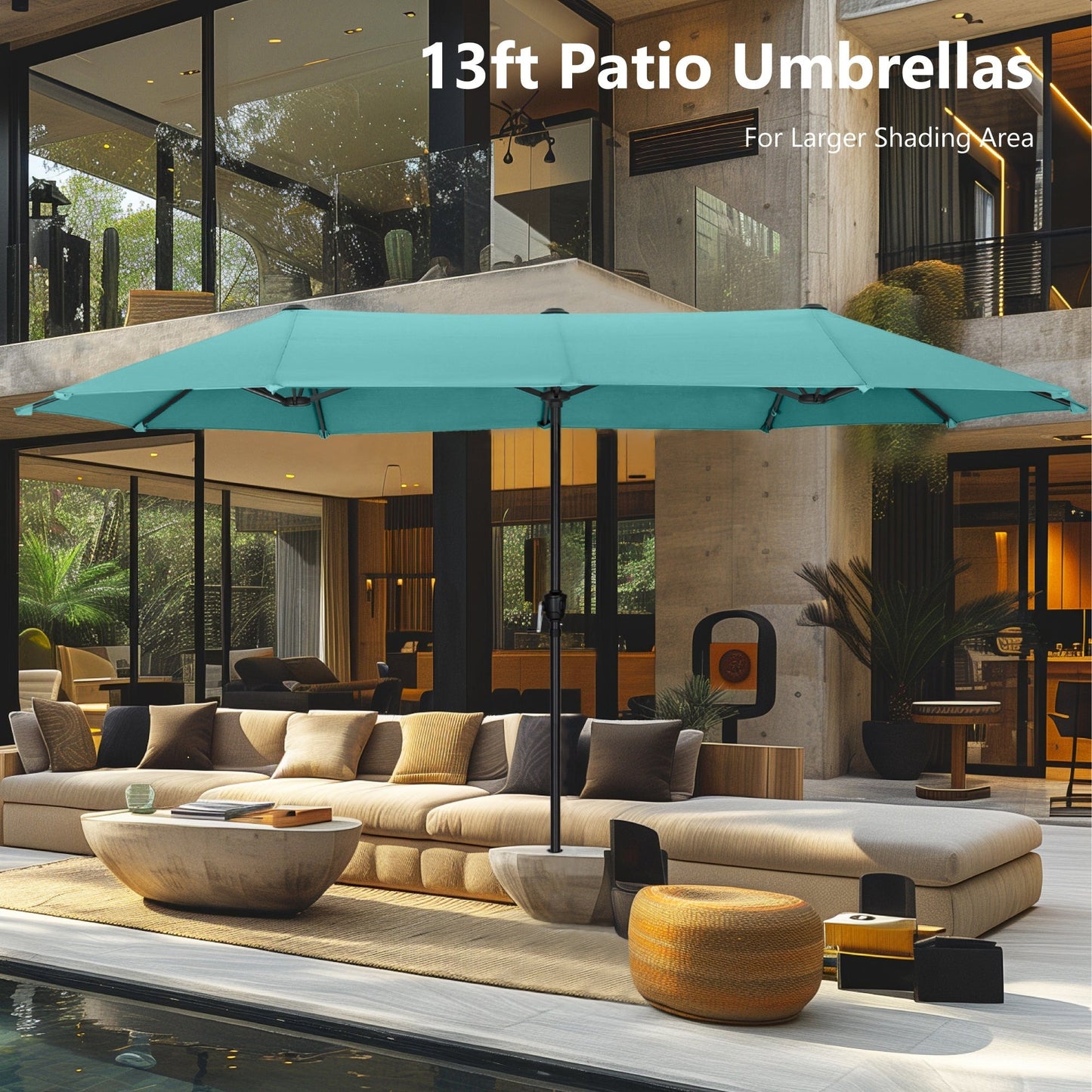 Parasol de patio double face MAISON ARTS extra large de 13 pieds avec manivelle