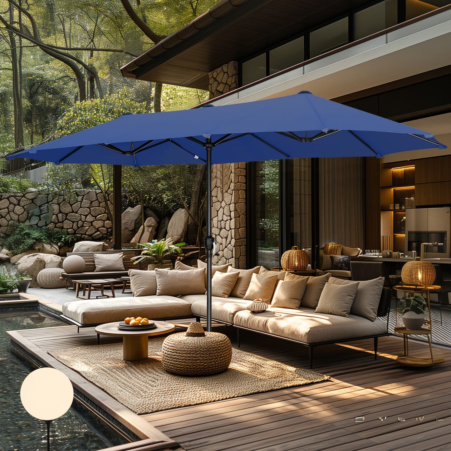 Parasol de patio double face MAISON ARTS extra large de 13 pieds avec manivelle