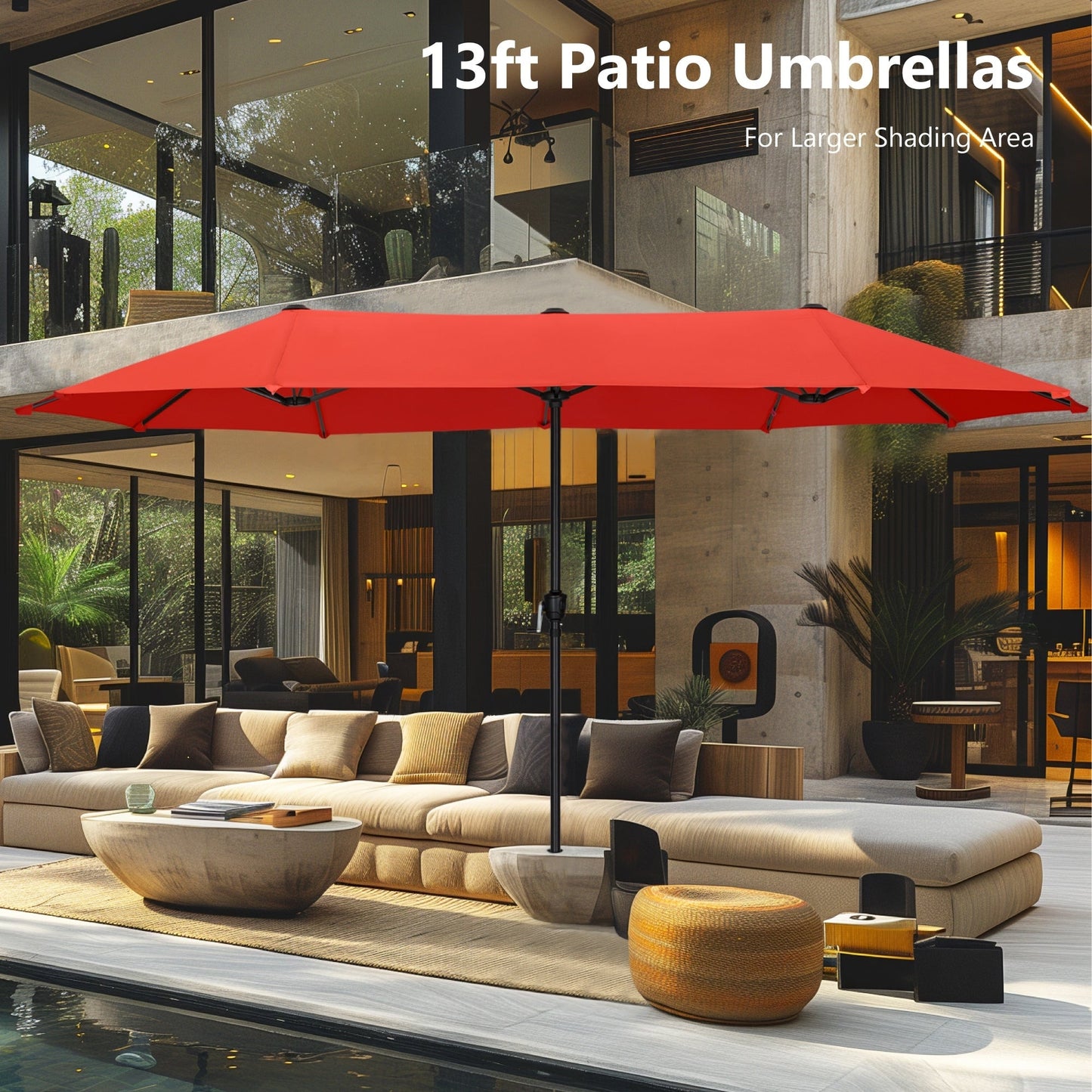 Parasol de patio double face MAISON ARTS extra large de 13 pieds avec manivelle