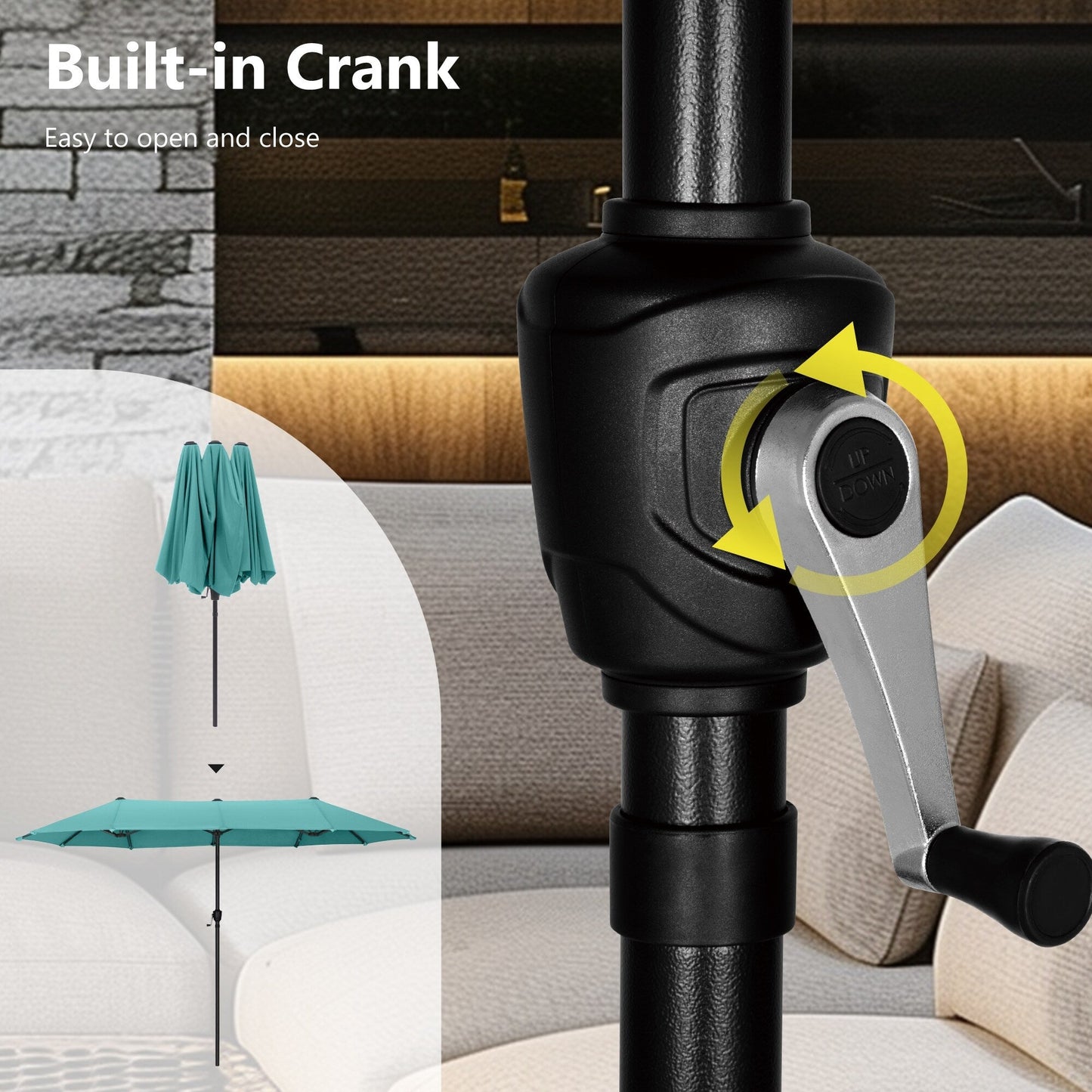 Parasol de patio double face MAISON ARTS extra large de 13 pieds avec manivelle