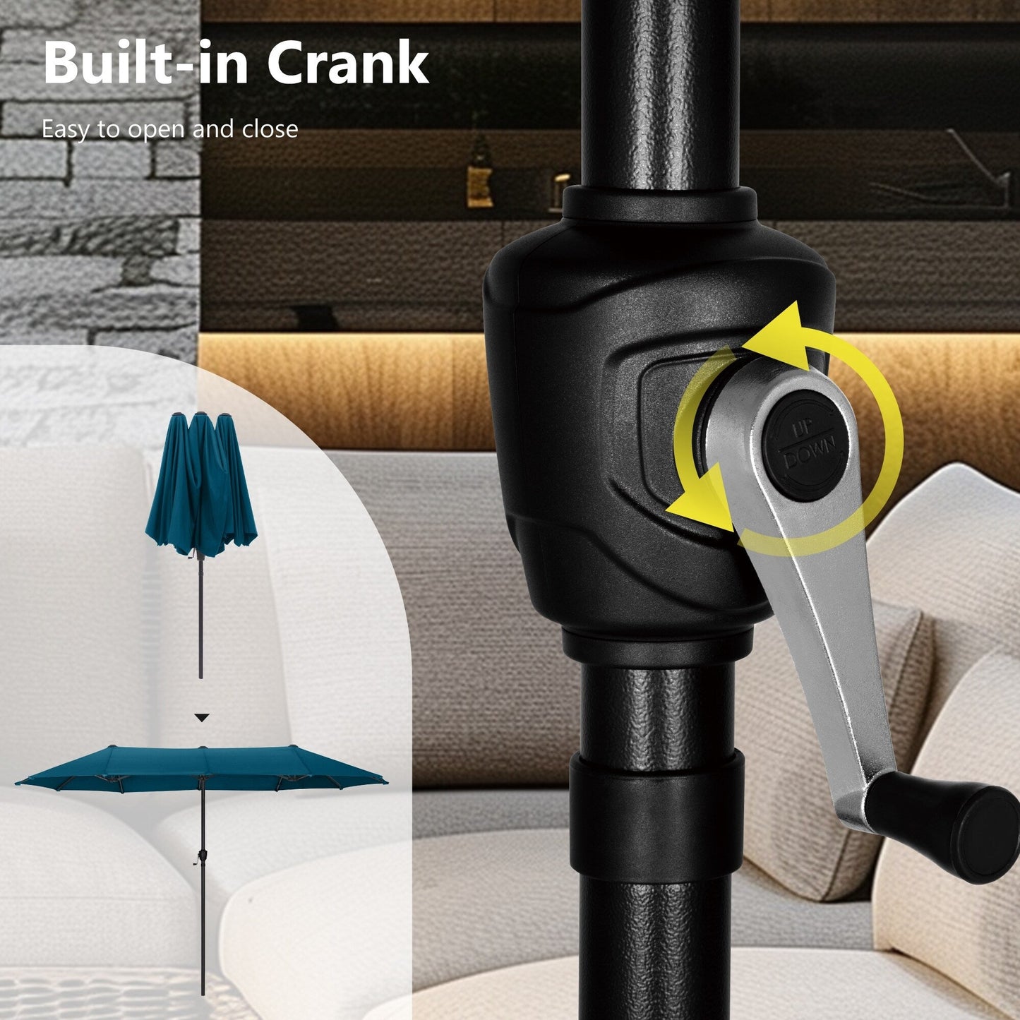 Parasol de patio double face MAISON ARTS extra large de 13 pieds avec manivelle