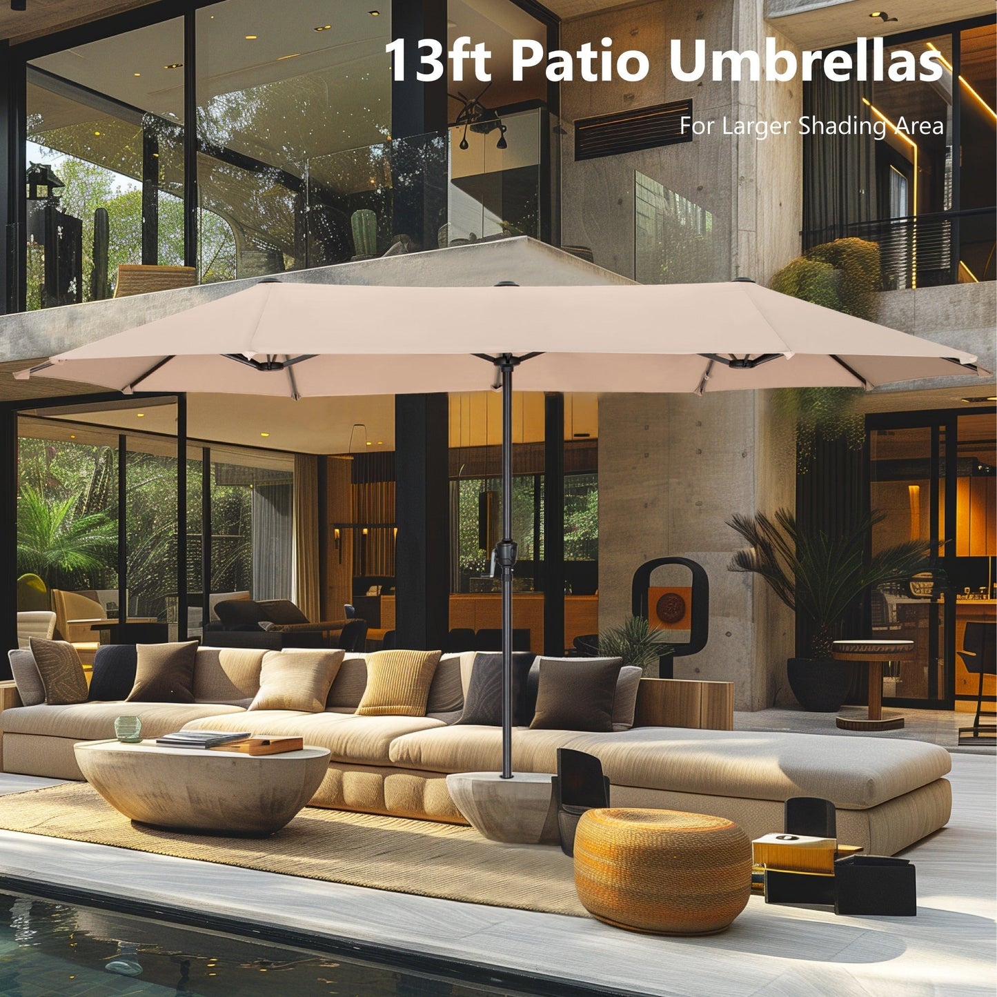 Parasol de patio double face MAISON ARTS extra large de 13 pieds avec manivelle