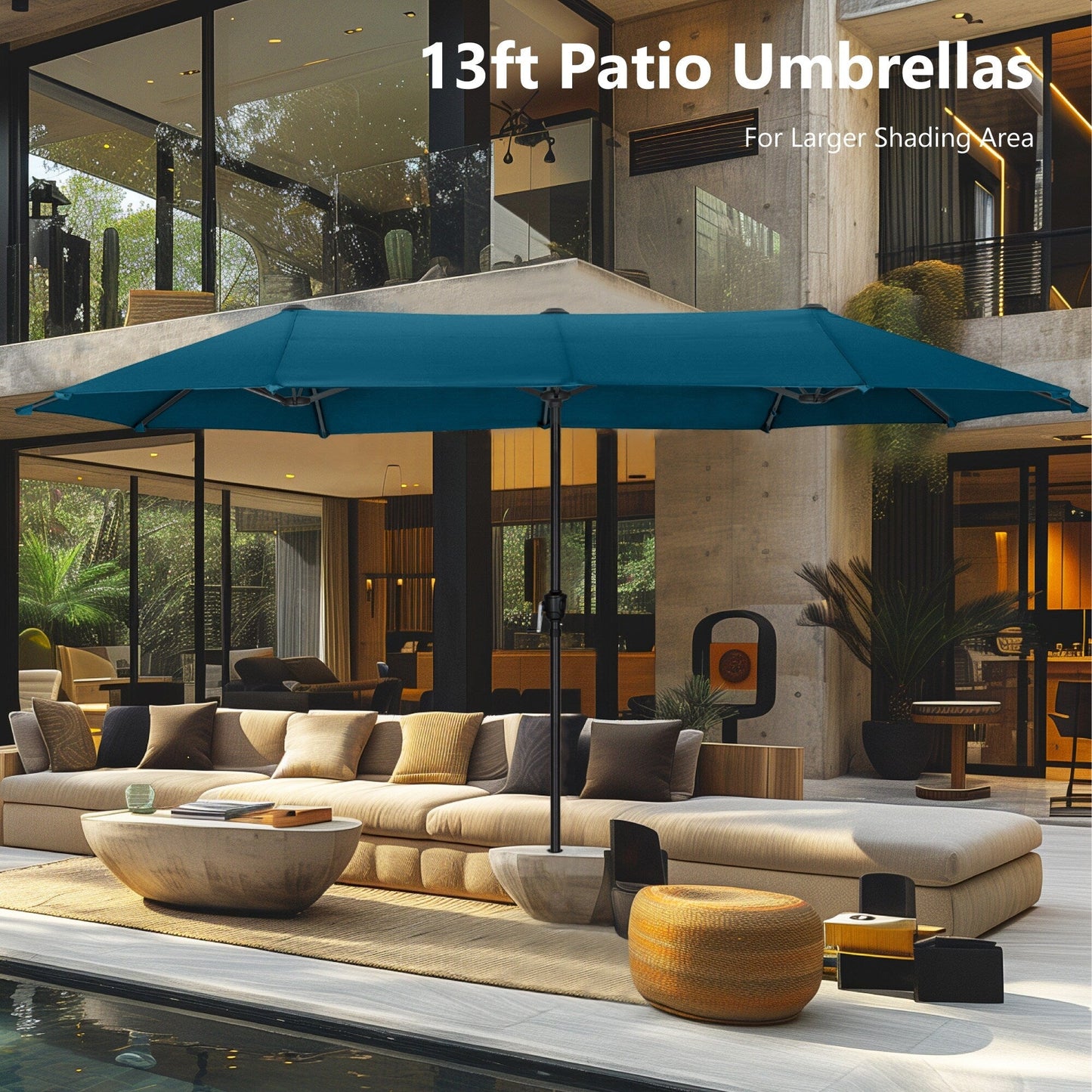 Parasol de patio double face MAISON ARTS extra large de 13 pieds avec manivelle