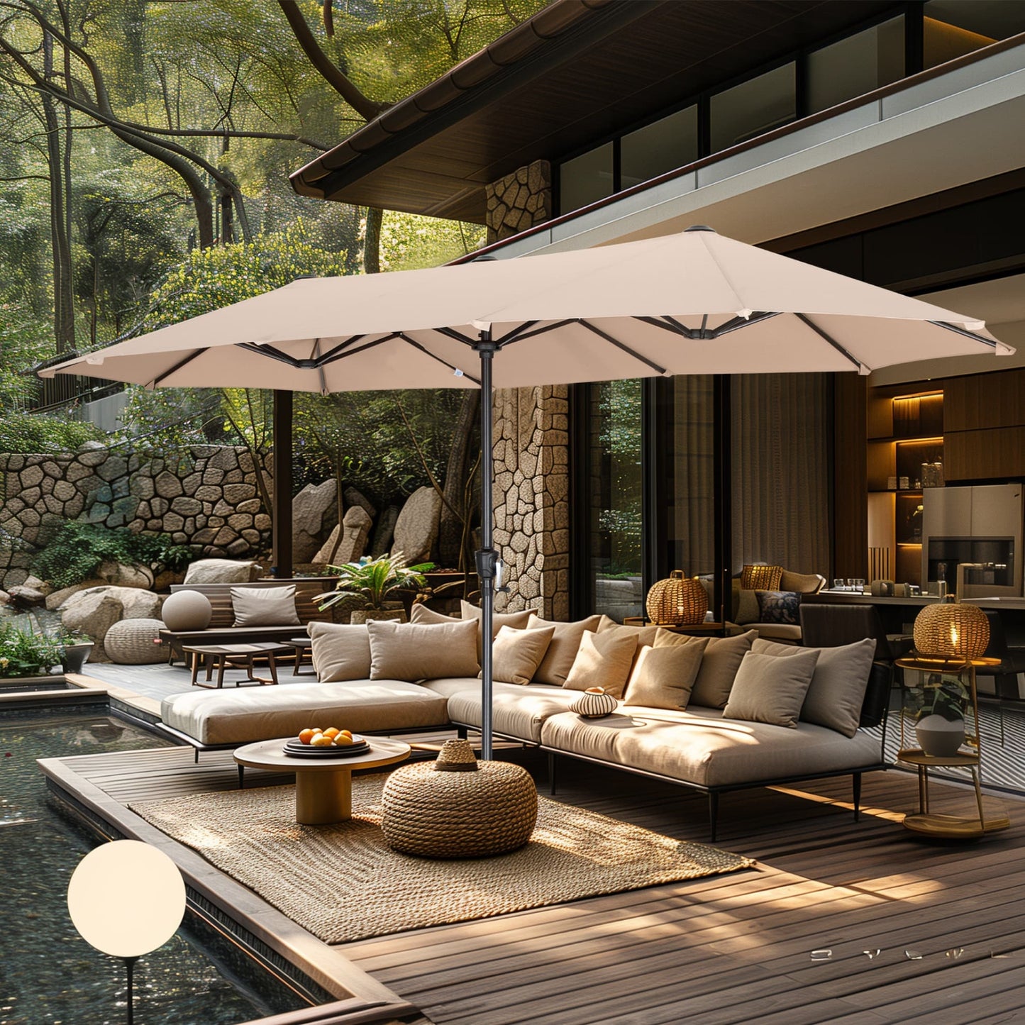 Parasol de patio double face MAISON ARTS extra large de 13 pieds avec manivelle