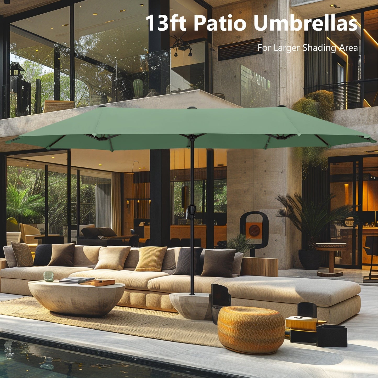 Parasol de patio double face MAISON ARTS extra large de 13 pieds avec manivelle