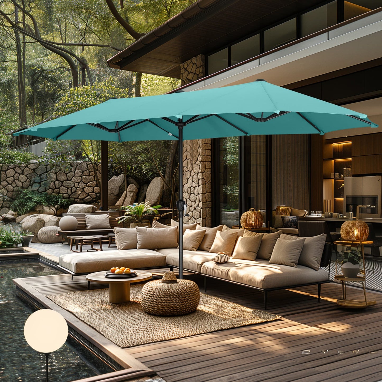 Parasol de patio double face MAISON ARTS extra large de 13 pieds avec manivelle