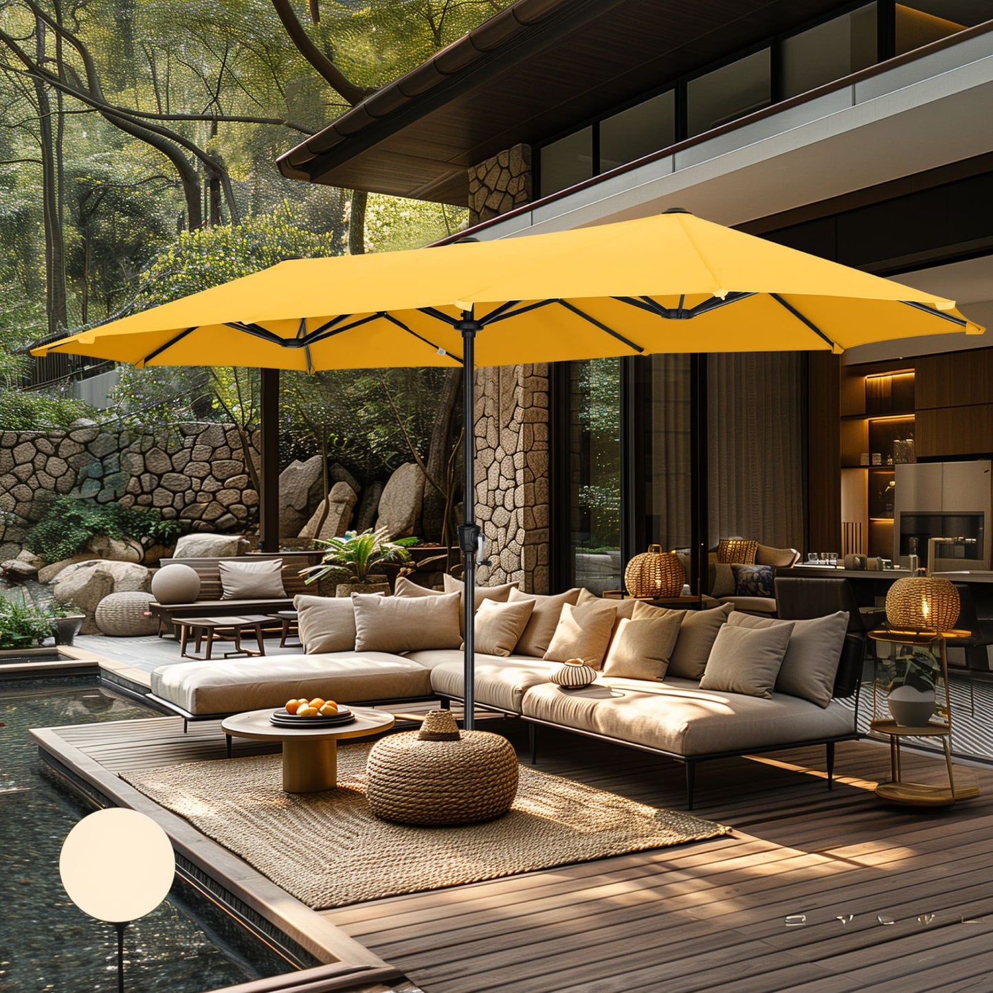 Parasol de patio double face MAISON ARTS extra large de 13 pieds avec manivelle