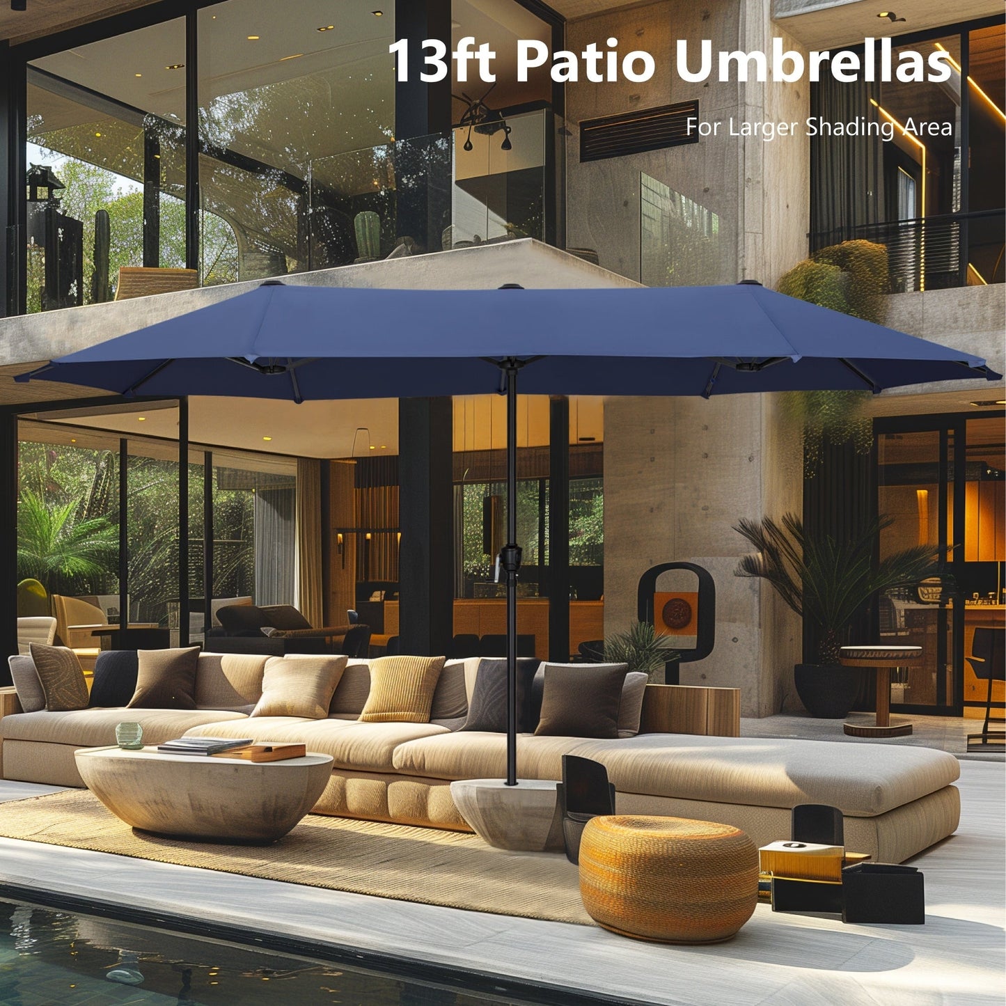 Parasol de patio double face MAISON ARTS extra large de 13 pieds avec manivelle