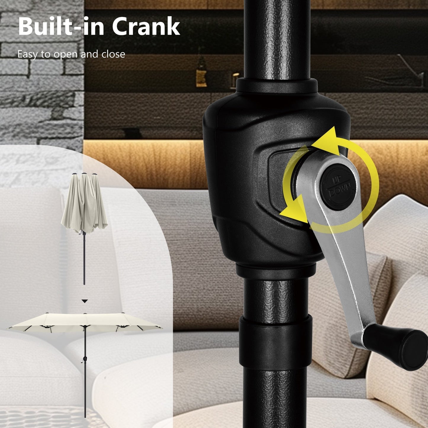 Parasol de patio double face MAISON ARTS extra large de 13 pieds avec manivelle