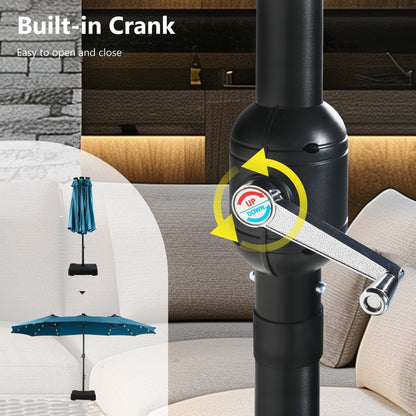 MAISON ARTS Parasol de marché extérieur rectangulaire à manivelle double face de 15 pieds Parasol de patio éclairé par LED solaire avec base incluse