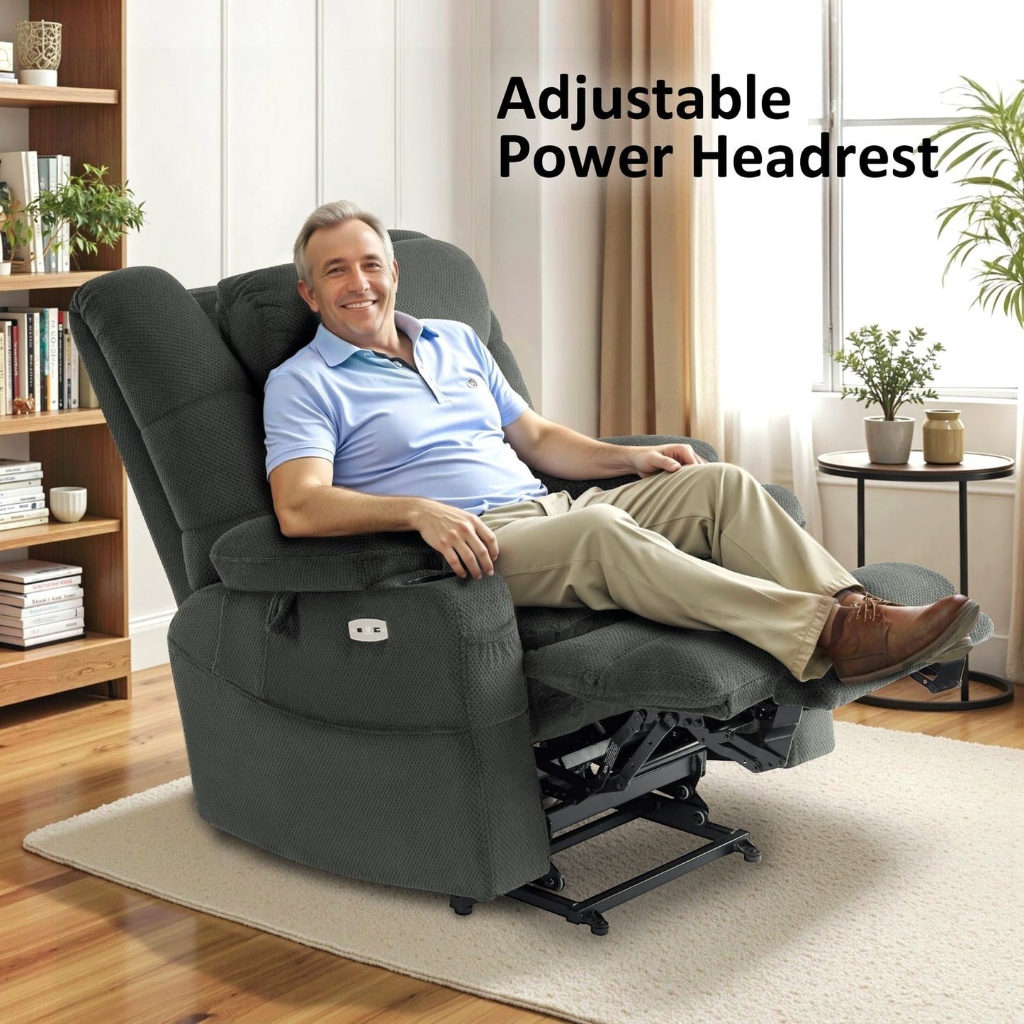 Fauteuil inclinable électrique à double moteur MCombo, grand format, avec massage et double chauffage, pour personnes âgées de grande taille, tissu R7635