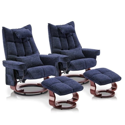 Ensemble de 2 fauteuils inclinables pivotants avec pouf et coussin de nuque, tissu chenille