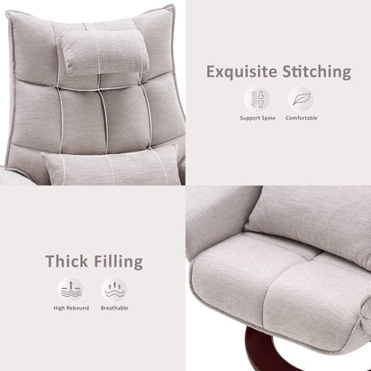 Ensemble de 2 fauteuils inclinables pivotants avec pouf et coussin de nuque, tissu chenille