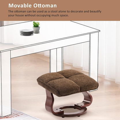 Ensemble de 2 fauteuils inclinables pivotants avec pouf et coussin de nuque, tissu chenille