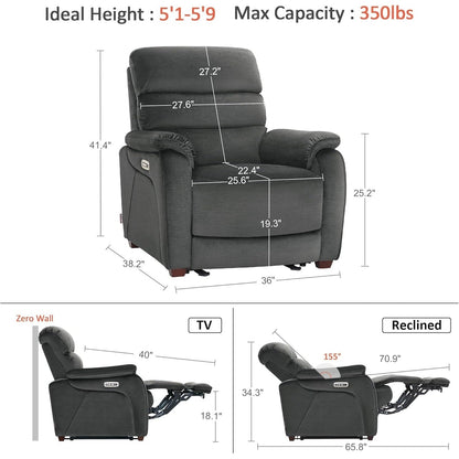 Fauteuil inclinable électrique MCombo Zero Wall-Hugger avec appui-tête réglable, idéal pour les petits espaces et les camping-cars, tissu ST257