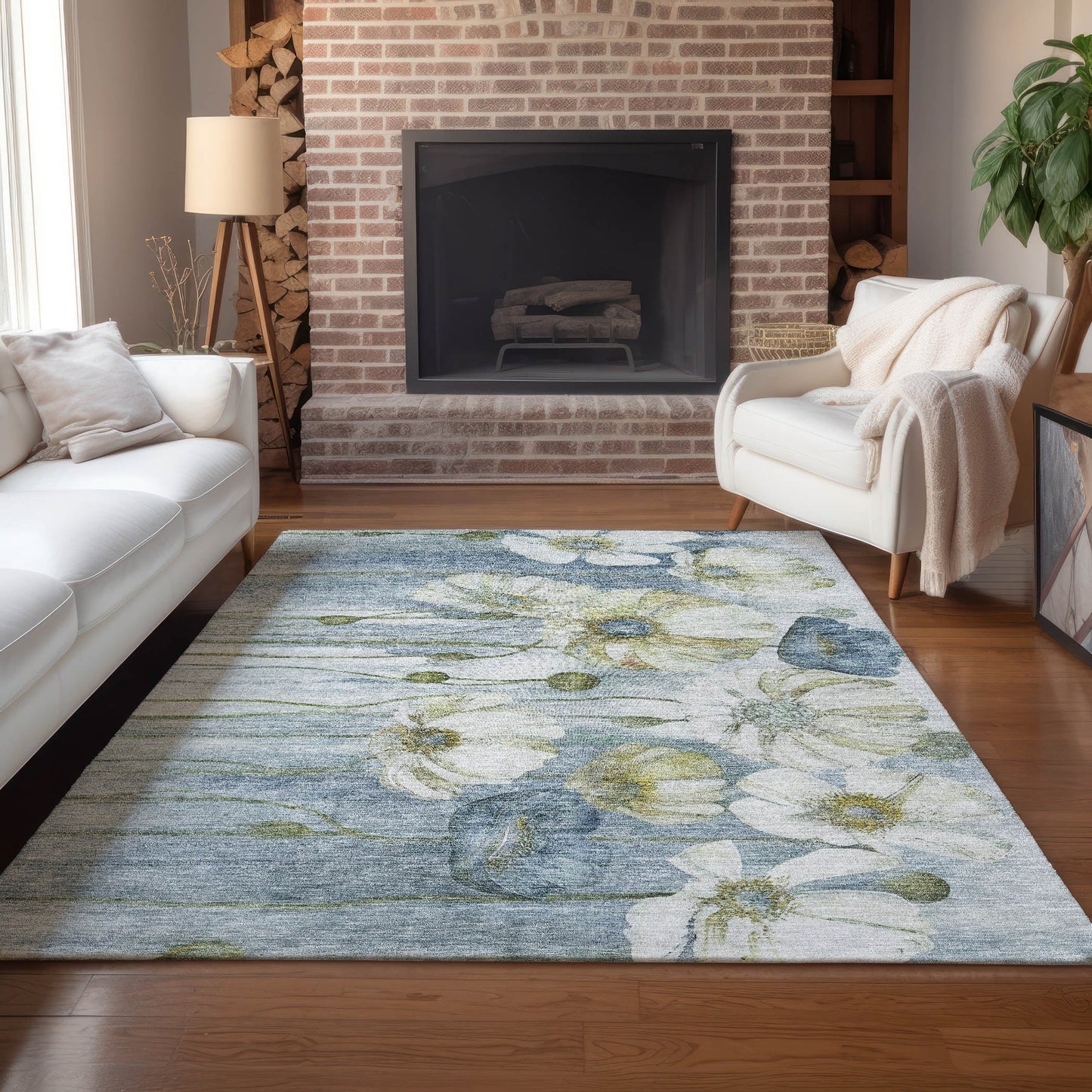 Tapis Chantille moderne à motif floral, lavable en machine, pour intérieur/extérieur
