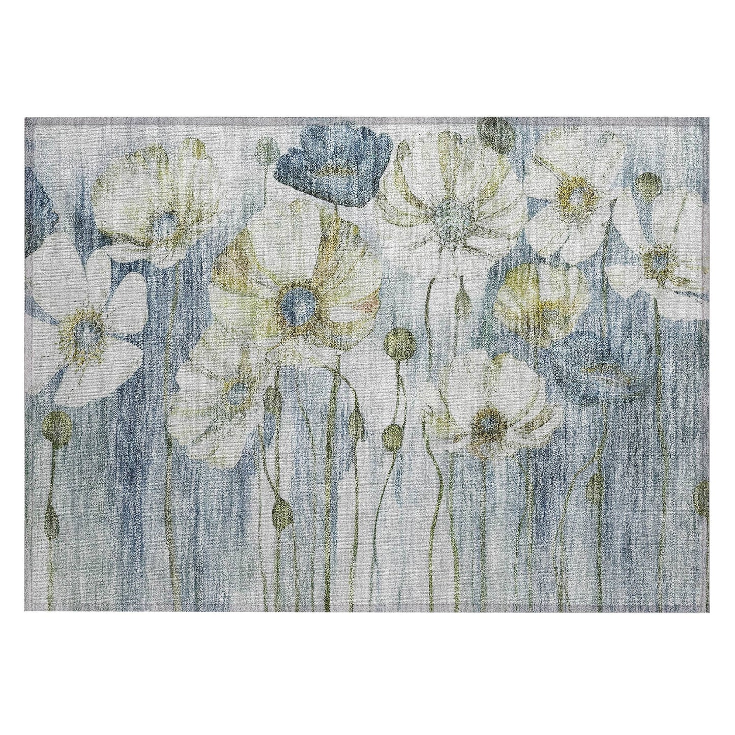 Tapis Chantille moderne à motif floral, lavable en machine, pour intérieur/extérieur