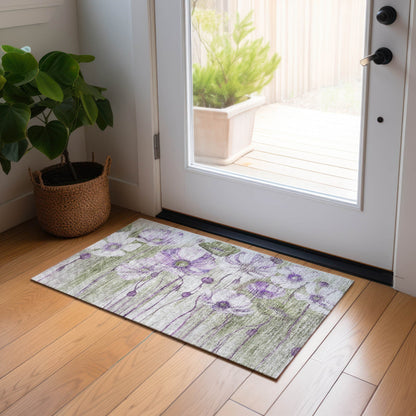 Tapis Chantille moderne à motif floral, lavable en machine, pour intérieur/extérieur