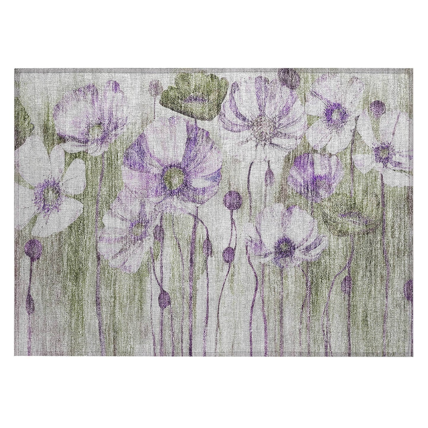 Tapis Chantille moderne à motif floral, lavable en machine, pour intérieur/extérieur