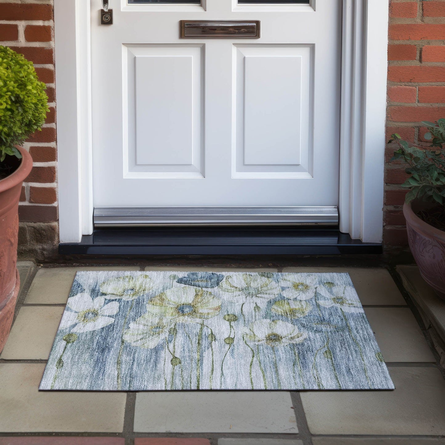 Tapis Chantille moderne à motif floral, lavable en machine, pour intérieur/extérieur